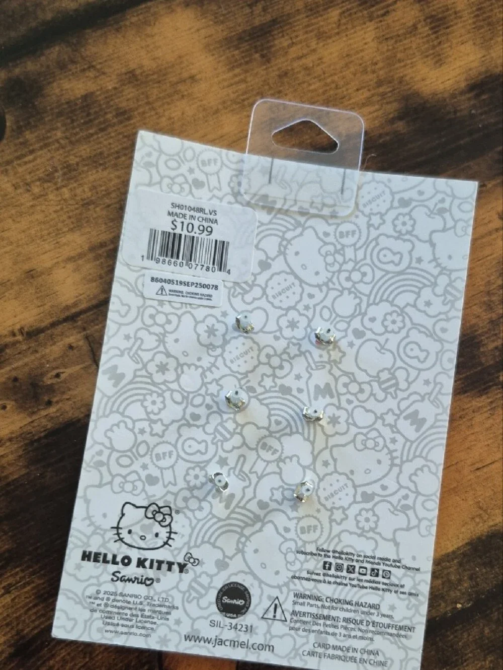 Hello Kitty Pink and Red Enamel Stud Earring Set with White Floral Hair Pins